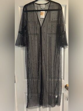 Hayden LA Black Mesh Long Cardigan with Silver Embellishment, size M/L